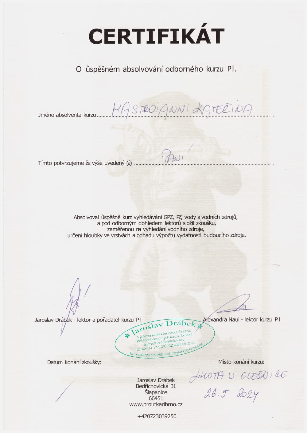 Certifikát proutkaření